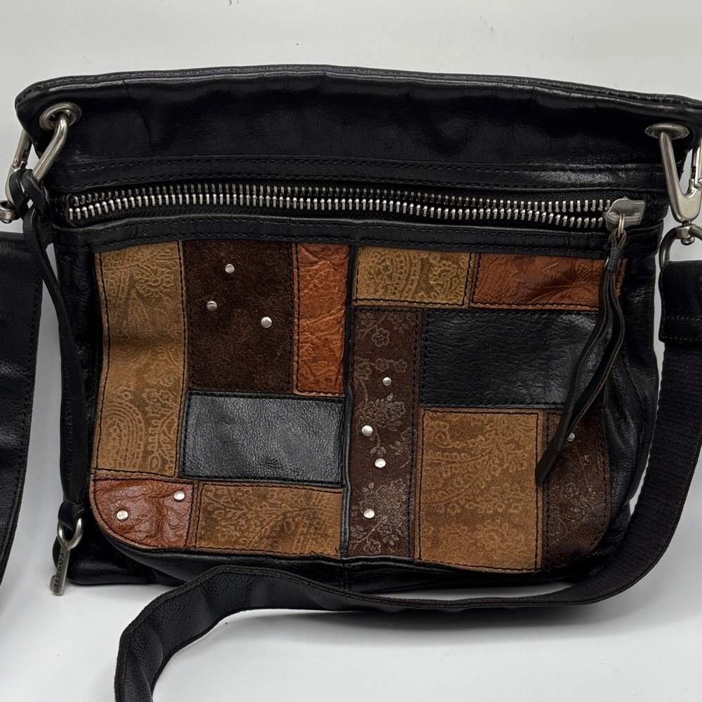 Fossil Black and Brown Patchwork Crossbody Bag